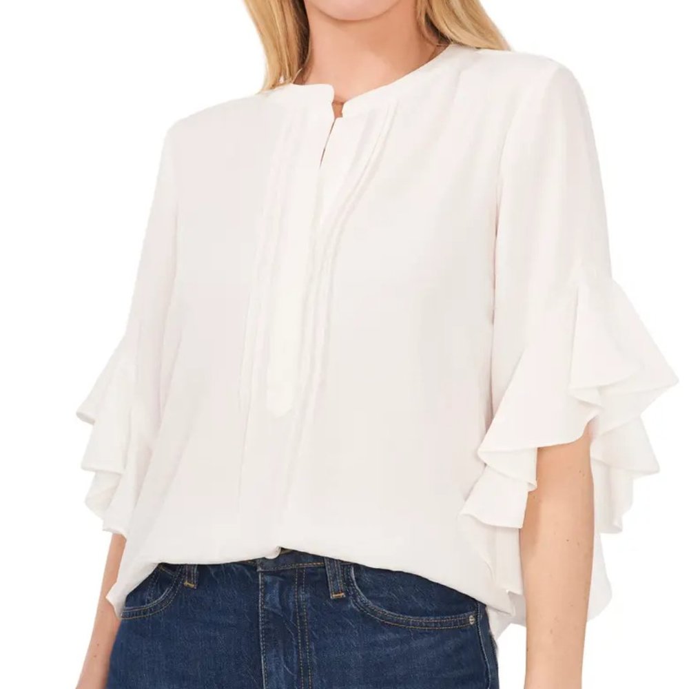 Women's Vince Camuto Flutter Sleeve Textured Top, Size X-Small - White